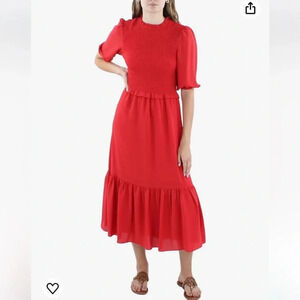 Nanette Lepore Smocked Midi Dress with Tiered Skirt and Ruffle Detail - Size 12